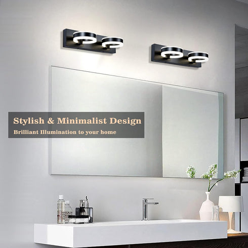 Fixtures,15inch 2 350 LED Bathroom Light Black Vanity Lights, Modern Light Acrylic Wall Sconces, Rotatable Wall