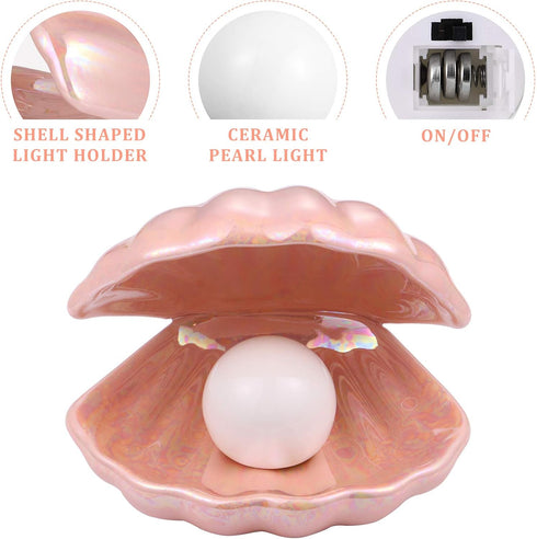 Portable LED Pearl Shell Nightlight - Pink Desktop Lamp for Home Decor