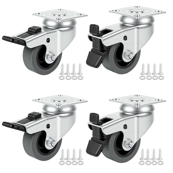 2 inch Swivel Casters Set of 4, Non Marking TPR Rubber Wheels