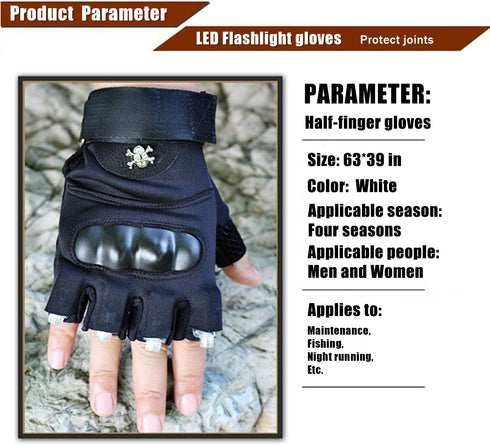 Cyuanxgr 8 LED Flashlight Gloves, Half Finger Lighted Gloves Gifts for Men Women, Flashlight Gloves with LEDs Stocking