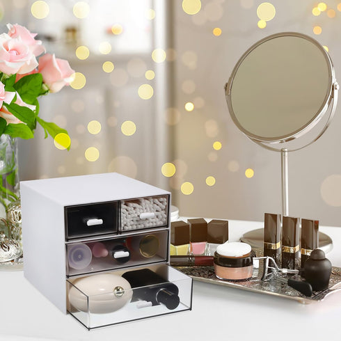 Ciieeo Desk Organizer with 4 Drawers Plastic Desk Storage Box Clear Desktop Organization for Cosmetics and Office Supplies, Pens, Markers by Ciieeo