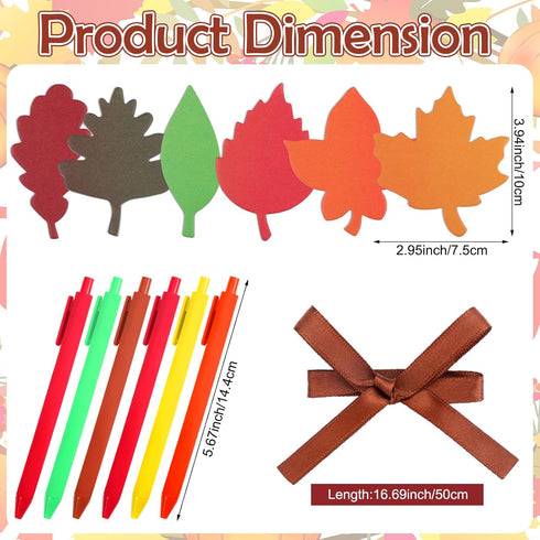Geyee 24 Pack Fall Leaves Sticky Notepad Set - Autumn Leaf Shaped Sticky Notes with Pen for Kids and Office