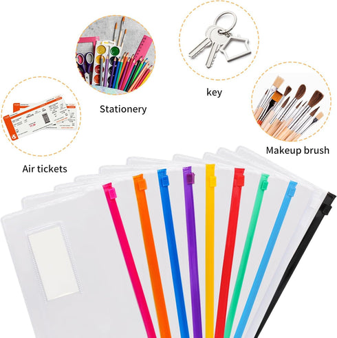 EOOUT 32pcs Poly Zip Envelope, Reusable Envelopes, Pencil Case Bulk, Bill Bag, 9'' x 4.7'', A6 Size, 10 Colors