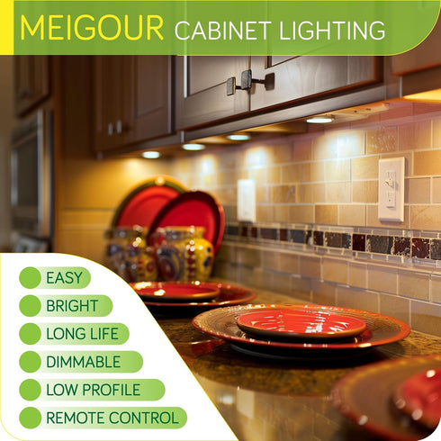 Dimmable, 120V 12V Counter 3 Kitchen Above Under Cabinet Lights Kit, Linkable Daisy Chained Wired Round LED Puck Light