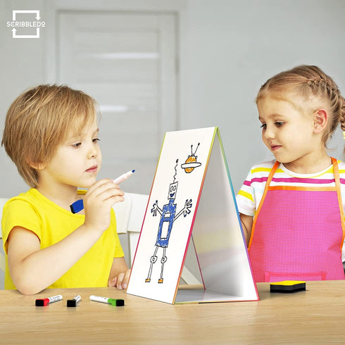 Table Top Magnetic White Board Easel for Kids, Dry Erase Drawing Board with 6 Markers and 1 Eraser Included