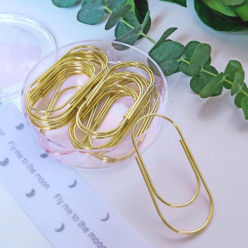 Gold Jumbo Paper Clips, 20pcs Oversized, 50mm/2 inch, Non Skid Smooth Finish Steel Wire Office Supply