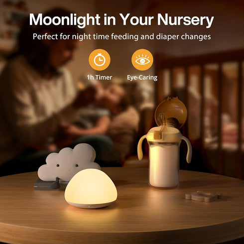 8 Dimming, 1H-Timer, JolyWell Baby Night Light for Nursery, Soft Silicone Tap Control Night Lamp with Color Changing