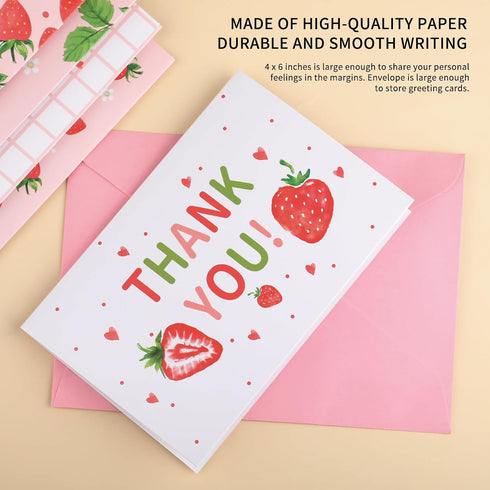 Motroce 36 4x6 Inch Supplies(6 PCS Thank You Cards, Strawberry Pink Fruit Greeting Card With Envelopes & Stickers,Thank