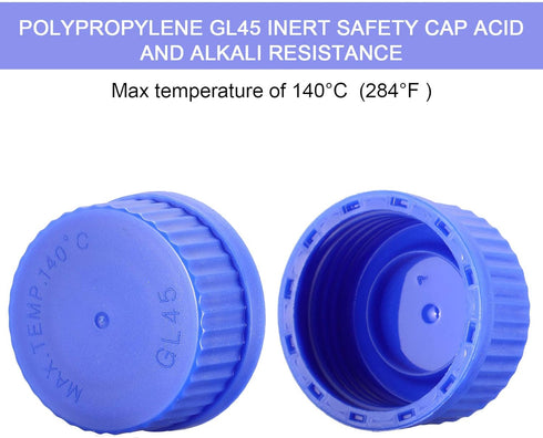Patelai 4 Pieces Borosilicate Glass Round Media Storage Bottles, 250 ml with GL45 Blue Screw Cap for Lab Liquids
