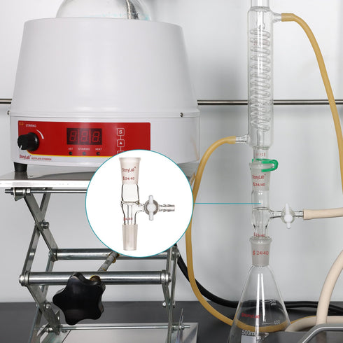 stonylab Borosilicate Glass Vacuum Flow Control Adapter with Standard 24/40 Joint and Side PTFE Stopcock
