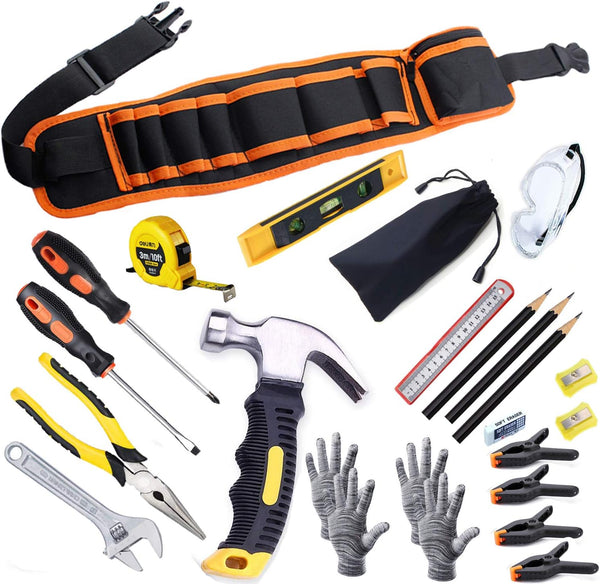 QeeHeng Kids Real Tool Set 25Pcs for Young Builders,Children Size Real Hand Tools
