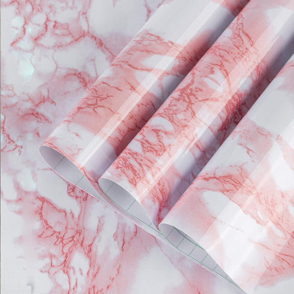 Marble Paper Granite Pink/White Roll Peel and Stick Wallpaper for Kitchen Countertop, Cabinet, Shelf, Waterproof