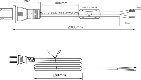 VSEER 3A/120V, (6FT) Lamp Power Cord with On/Off Switch UL Certified Lamp Wire with Molded Plug, Stripped Ends Ready