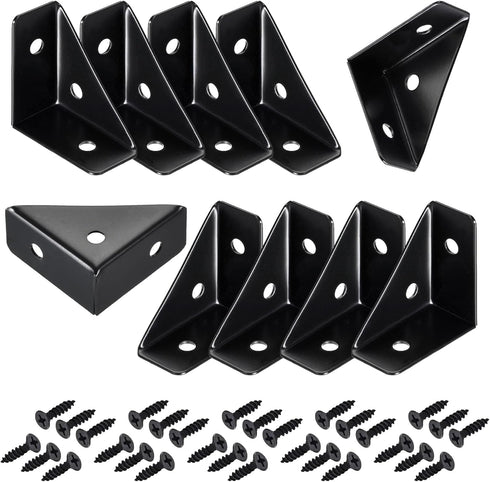 CMLY Corner Brackets, 10Pcs 38mm x 38mm, Black Steel, Triangle Shelf Brackets, Corner