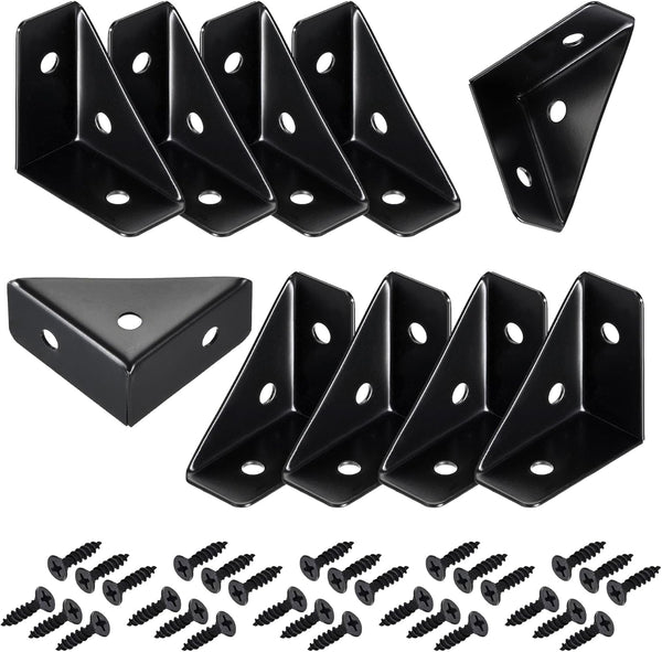 CMLY Corner Brackets, 10Pcs 38mm x 38mm, Black Steel, Triangle Shelf Brackets, Corner