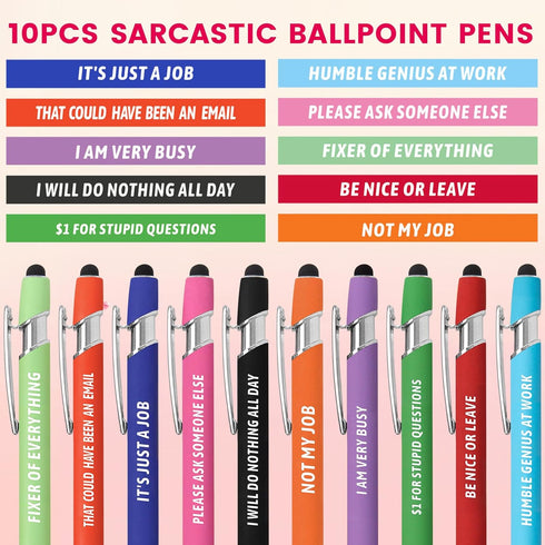 Funny Pens Sarcastic Ballpoint Pens for Adults, Snarky Office Supplies for Coworker Women Men Work Colleague Favors (10