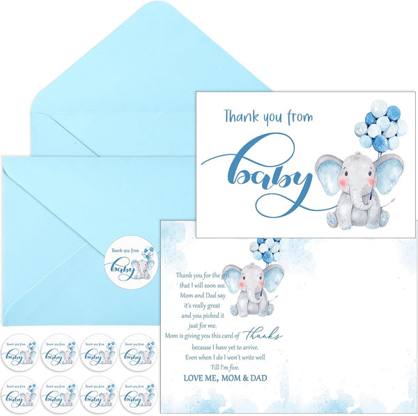 Zhanmai 50 Sets Baby Shower Thank You Gift Cards 50 Elephant Themed Baby