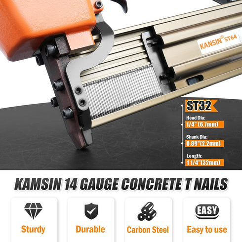 ST32 14 Gauge Concrete T Nails, 1 1/4'' Length, Collated Galvanized Fasteners for Pneumatic Concrete T Nailer, 800 PCS