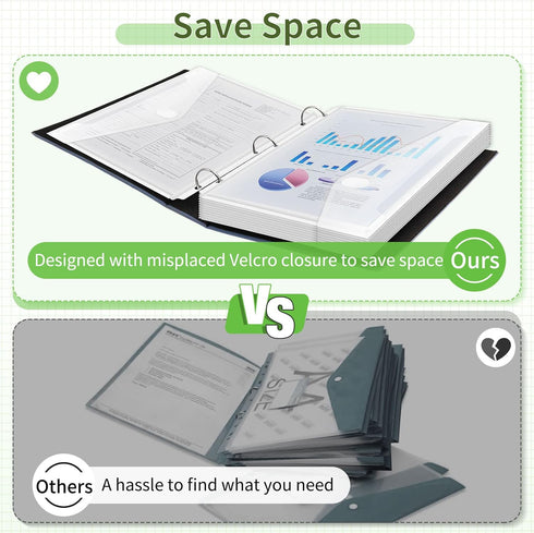Sooez 30 Pack Binder Folders with Space-Saving Closure, Super Heavyweight Binder Pockets for 3 Ring Binder, High Capacity Clear Binder Pouch, Side Loading, 3 Ring Folders with Pockets, Letter Size by Sooez