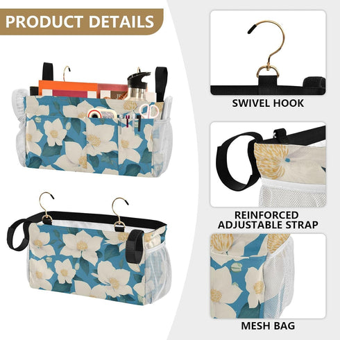 SyXIOP Chic White Clematis Flowers Teal Background Bedside Storage Bag Organizer Table Cabinet Storage Organizer