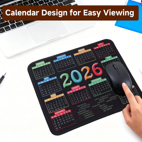 Ryetvok 2026 Calendar Mouse Pad, Non-Slip Rubber Base Desk Mat with Stitched Edge, Smooth Surface Mousepad for Office