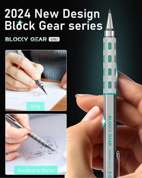 Nicpro 2mm Mechanical Pencils in Case, 3 Pack with 13 Tubes of Lead Refills (HB, 2B, 2H, 4B, 4H, 6B & Colors)