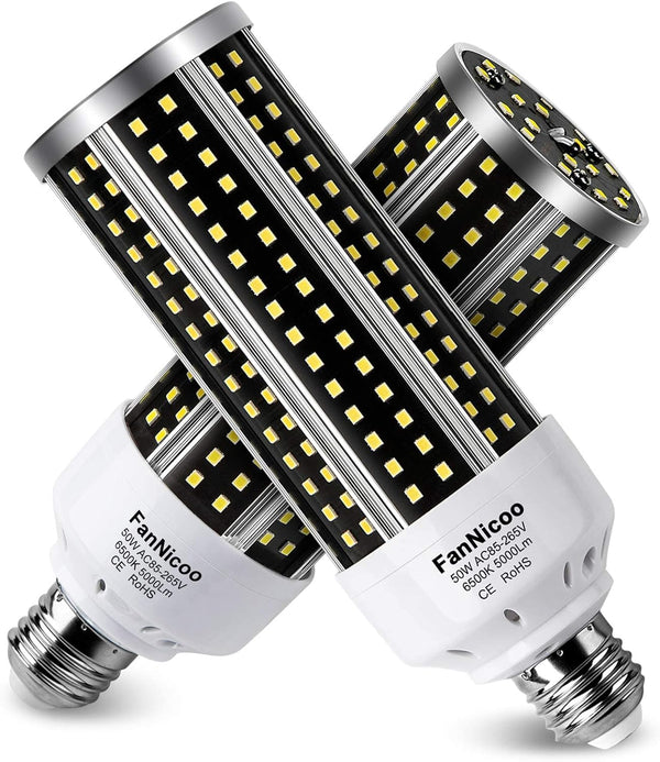 2 Pack LED Corn Light Bulb, 500W Equivalent, 5000 Lumen, 6500k Cool Daylight White, Large Area Bulb for Outdoor/Indoor