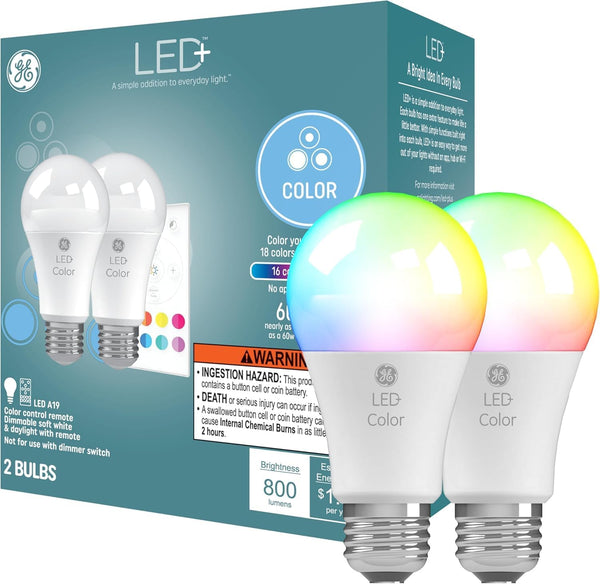 GE LED+ Color Changing LED Light Bulbs with Remote, No App or