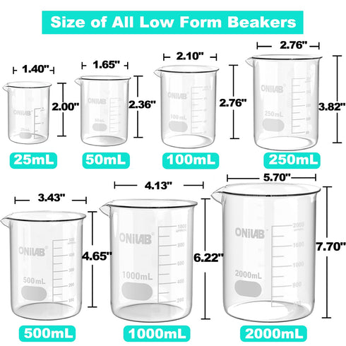 ONiLAB Scientific Glass Beakers Shot Glass, 100ml, 3.3 Borosilicate Griffin Low Form with Printed Graduation, Pack of 10
