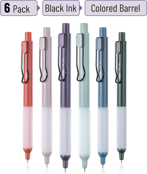 Mr. Pen- Retractable Gel Pens, 6 Pack, Vintage Barrels, Black Gel Pens, Fast Dry, Gel Pens Fine Point 0.5mm, Retractable Pens, Cute Pens, Gel Ink Pens, Aesthetic Pens for Journaling by Mr. Pen