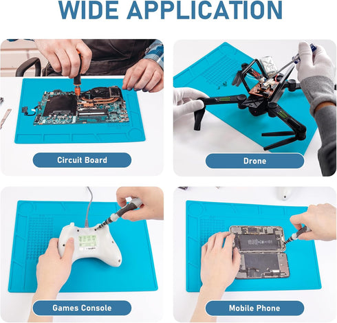 XOOL Blue Magnetic Silicone Work Mat - Heat Resistant Soldering Mat with Scale Ruler and Screw Position, 13.8''×9.8''