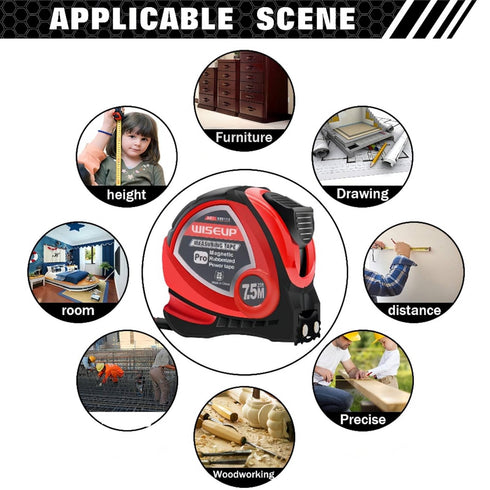 Magnetic Tape Measure 25 Ft with Fractions 1/8 and Metric, Easy to Read, Measuring Tape with Belt Clip for Engineers,