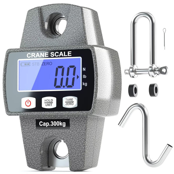 300kg / 660lb Portable Digital Crane Scale with Hooks, High Accuracy Game Scale for Farm Hunting Fishing (Black)