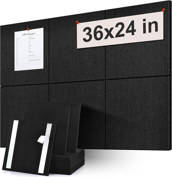 Large Cork Board Substitute - 36"x24" Bulletin Board - 6 Pack Black Felt Board for Home & Office Wall Decor