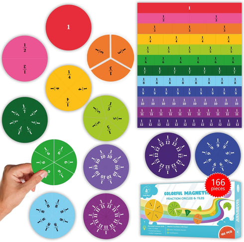 Simply magic 166 PCS Magnetic Fraction Tiles & Fraction Circles - Elementary Fraction Manipulatives