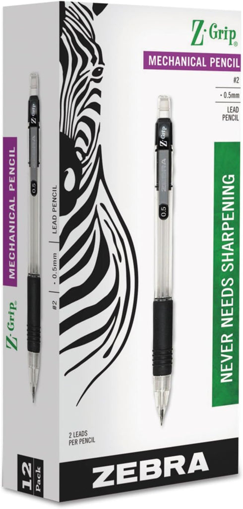 Zebra 52310 Z-Grip Mechanical Pencil, HB, .5mm,Clear, Dozen by ZEB52310