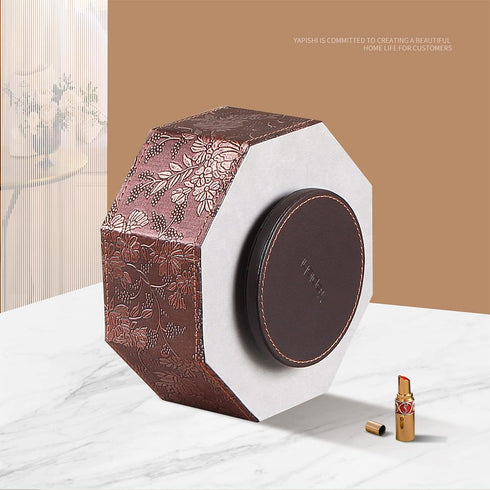 Remote Control Holder - Swivel Desk Organizer for Living Room, Leather Bedside Storage Caddy for Controllers