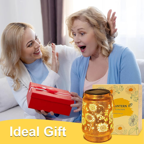 Sunflower Solar Lanterns Outdoor Waterproof, Mothers Day Gifts for Women Mom Grandma, Metal Hanging Lantern Solar