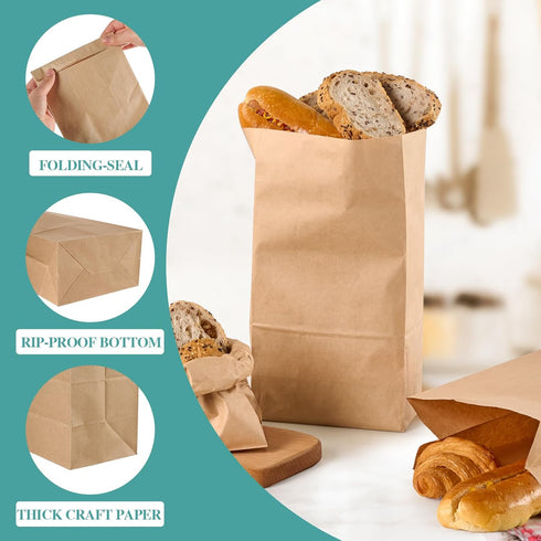8 LB Bags,100 Count MUCHII Paper Lunch Brown Paper Bags for Lunches, Snacks, Take Out and Small Items