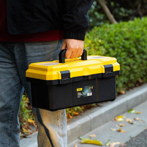 14 Inch 2-Layer 16lb Tool Box with Lock, Heavy-Duty Organizer with Removable Tray, Liftable Lid for Small Parts