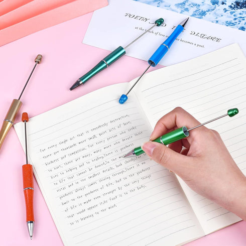 Plastic Beadable Pens with Shaft, 1.0 mm Black Ink Bead Pens for DIY, Office School Supplies, 20 Colors