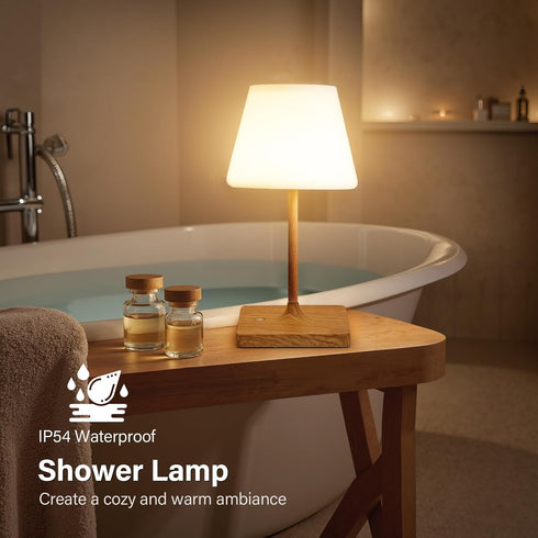 Waterproof,4000mAh Use,3 Dimmable 10.8"H- Shower Lamp Battery Rechargeable Cordless Table Lamp for Indoor & Outdoor