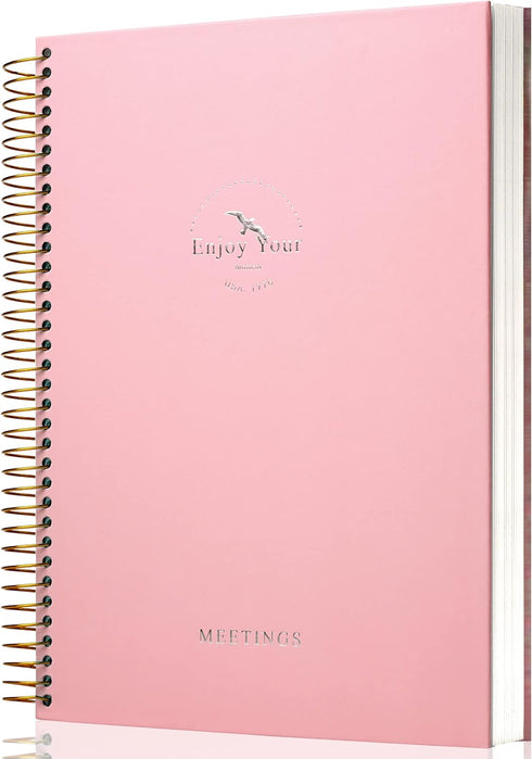 Meeting Notebook for Work with Action Items, 210 Pages, Meeting Planner Organizer for Office, A4 Pink