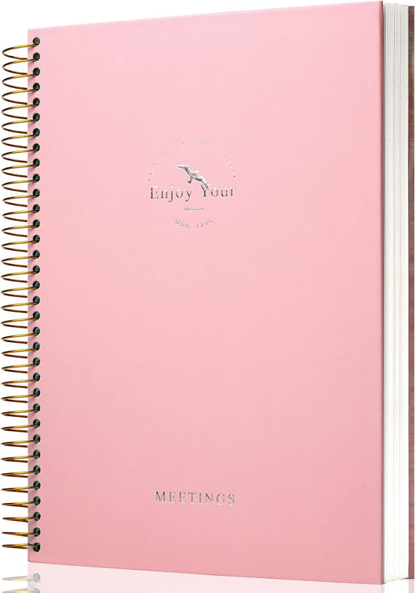 Meeting Notebook for Work with Action Items, 210 Pages, Meeting Planner Organizer for Office, A4 Pink