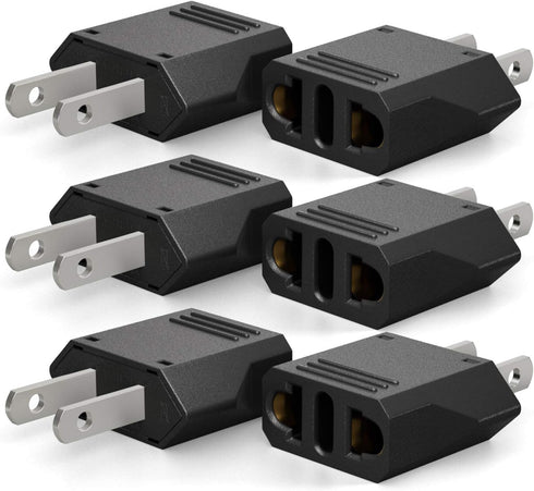 Unidapt European to American Outlet Plug Adapter, EU/Italy to USA/Kanada Converter, 6-Pack, Black