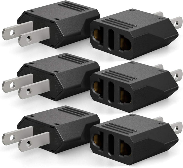 Unidapt European to American Outlet Plug Adapter, EU/Italy to USA/Kanada Converter, 6-Pack, Black