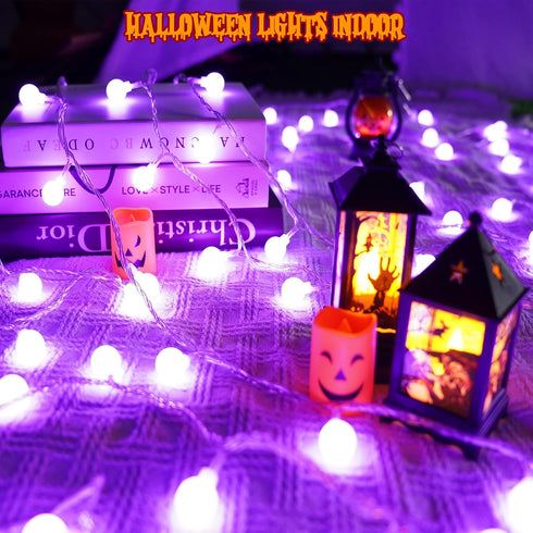 43FT 100LED 13 LORRYTE Connectable Purple Halloween Lights Outdoor Indoor - Globe String Lights Plug in with Timer