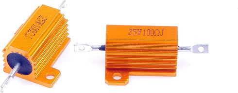25 Watt 100 Ohm 5% Wirewound Resistor, Electronic Aluminium Shell Resistor, Gold (Pack of 2)
