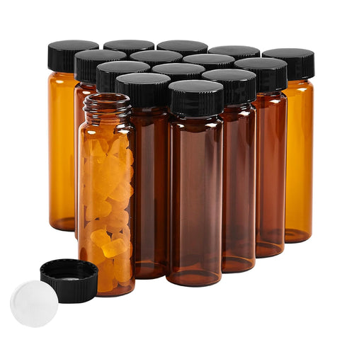 15 PCS 40ML Amber Small Liquid Sample Glass Vials with Screw Caps, Leak-Proof Vial for Lab, Essential Oil