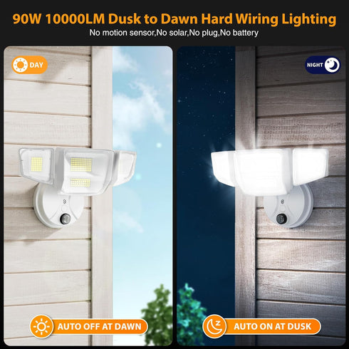 Lighting,90W 10000LM Outdoor,IP66 Photocell,6500k 4 Onforu Dusk to Dawn Outdoor Flood Lights Waterproof White LED